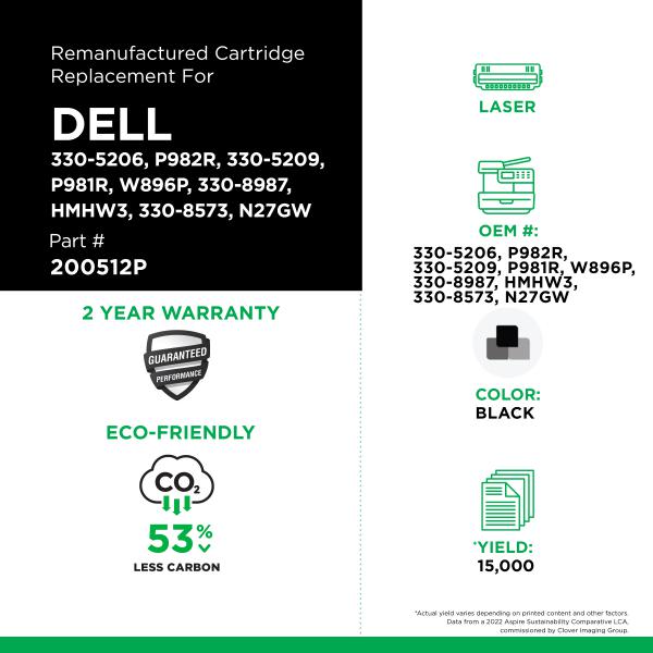 Dell - 330-5206, P982R, 330-5209, P981R, W896P, 330-8987, HMHW3, 330-8573, N27GW